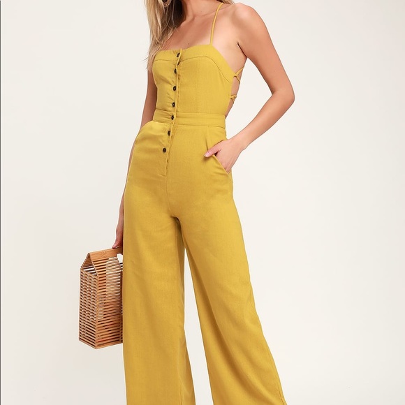 Lulus Pants - NWT Lulu’s Mustard Yellow Linen Jumpsuit